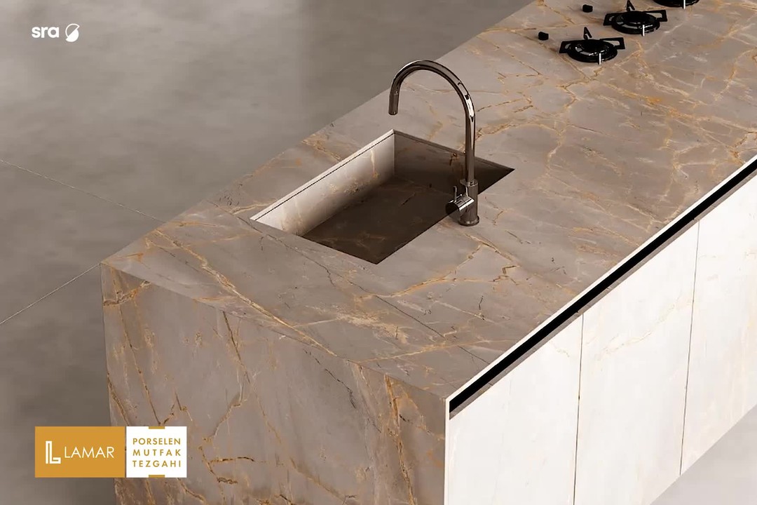 Luxury Versace Gold Porcelain Surfaces Elevate Kitchen Design