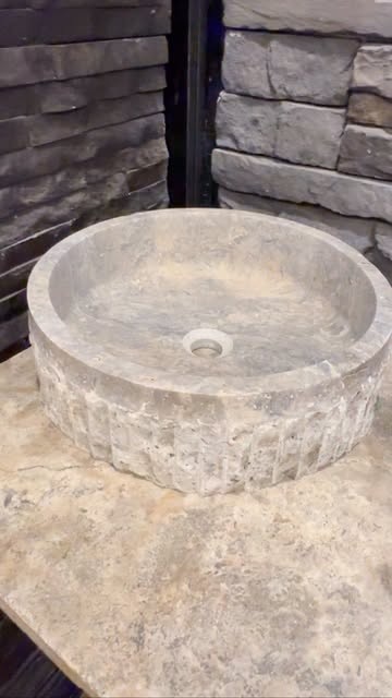 Handcrafted Silver Travertine Lavabo Adds Elegance to Bathrooms